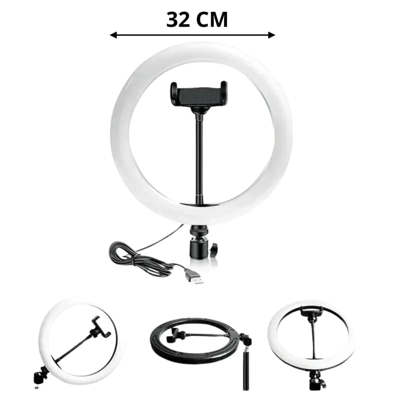 Anel Ring Light LED 32cm (13") Sem Tripé - Iluminação Profissional Ajustável para Fotos e Vídeos, Compacta