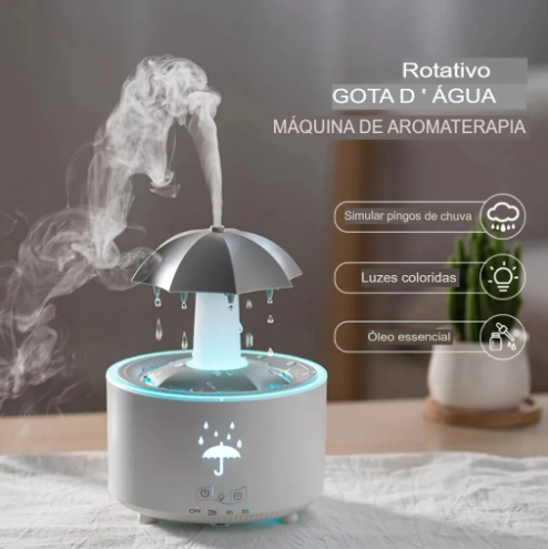 RainGlow™ – Umidificador de Ar com Luz Colorida e Aromaterapia