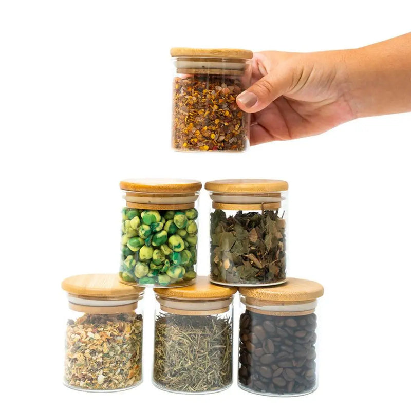 Kit 6 glass jars 200ml airtight bamboo lid-Tüd