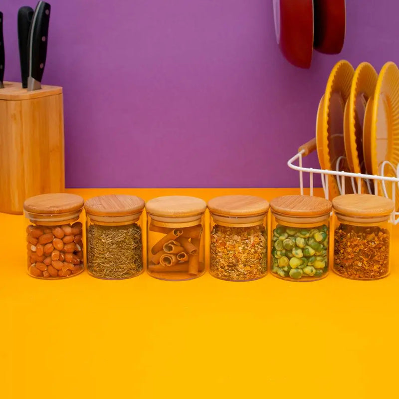 Kit 6 glass jars 200ml airtight bamboo lid-Tüd