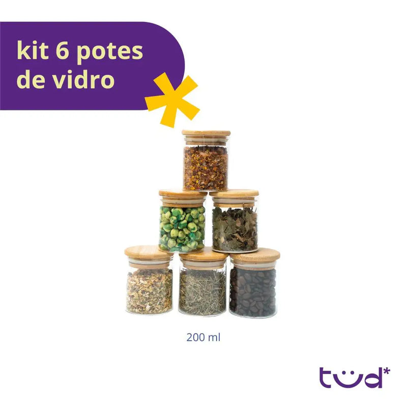 Kit 6 glass jars 200ml airtight bamboo lid-Tüd