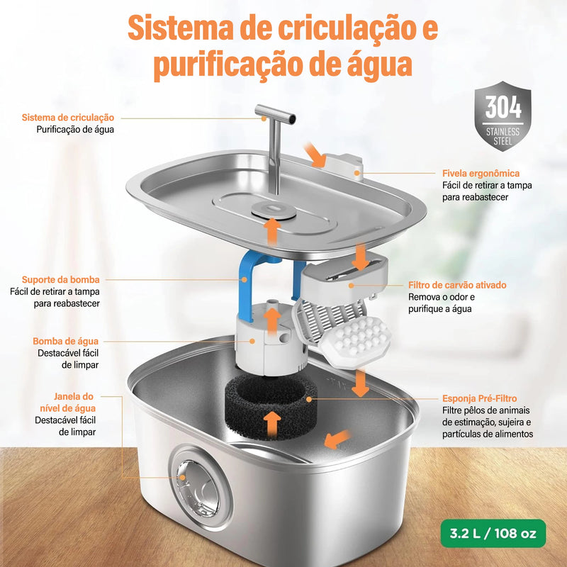 Newpet Stainless Steel Cat Water Fountain Automatic Cat Drinker Drinking Fountain For Cats Dogs Pet Water Dispenser Accessories