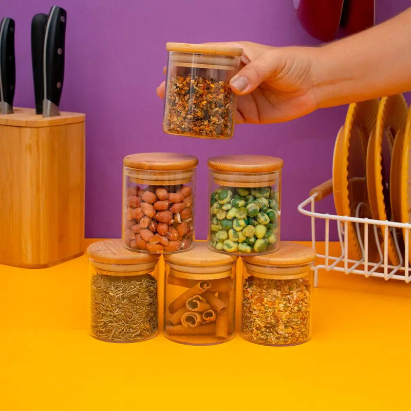 Kit 6 glass jars 200ml airtight bamboo lid-Tüd